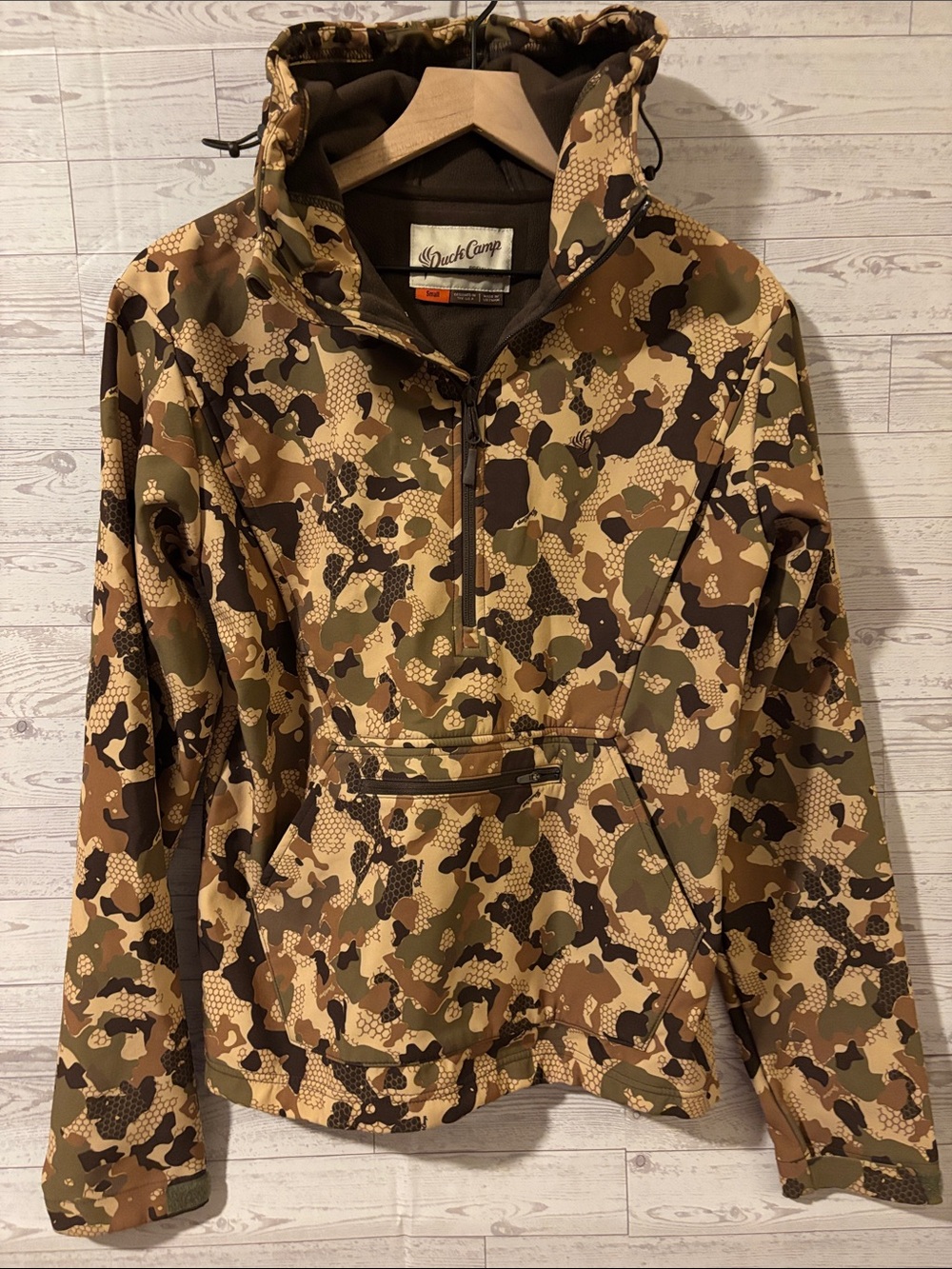Duck Camp Contact Softshell Jacket hoodie coat Wetland camouflage sz small